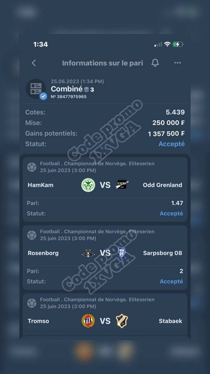 🤑
Coupon safe du jour🏅
Code: dans le canal
Mise perso: 570.000F
Si tu es intéressé par le coupo
