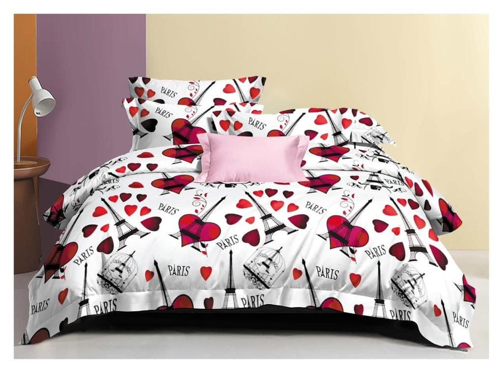 Bed with blanc and rouge