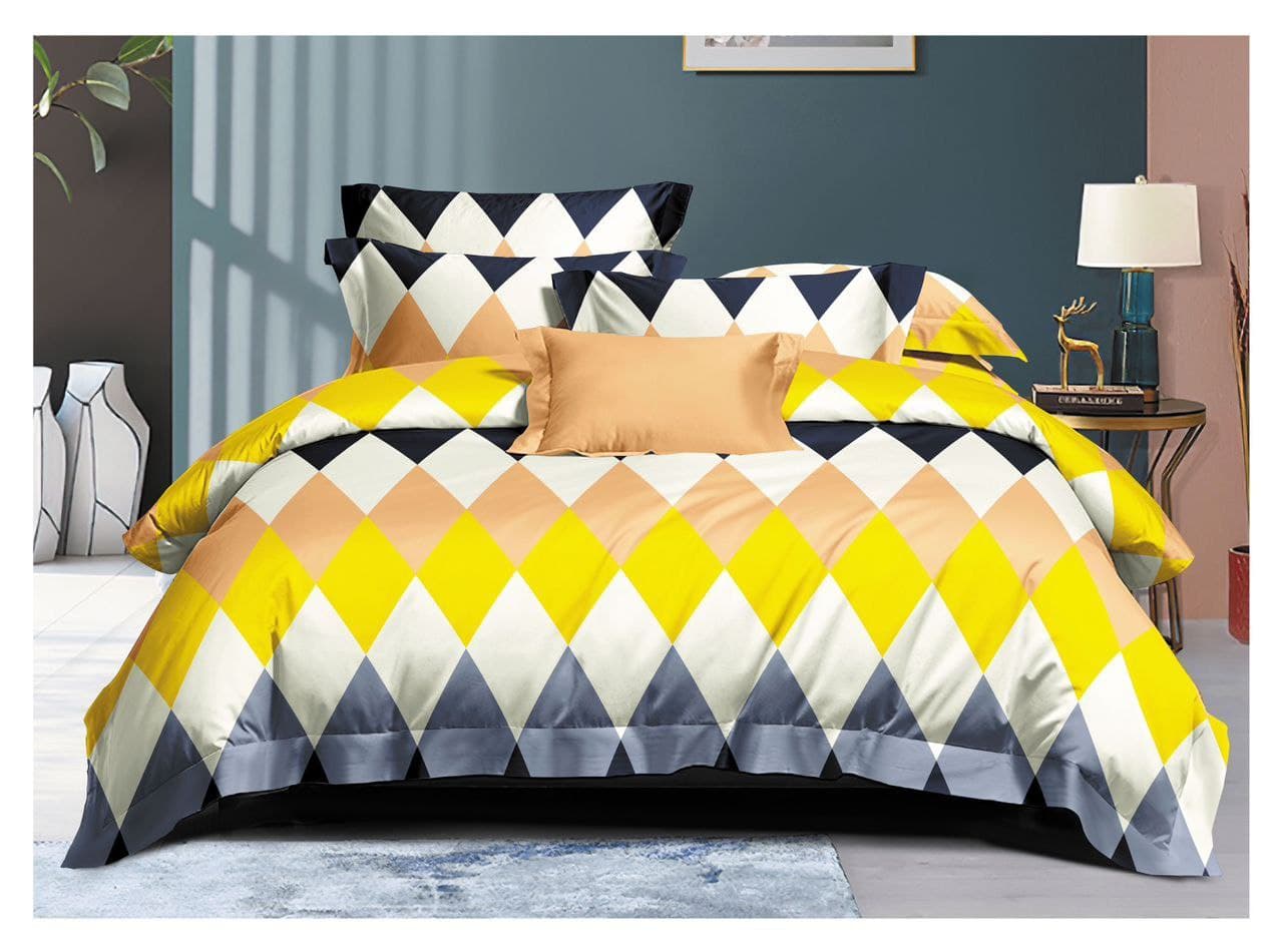 Bed with jaune and grey