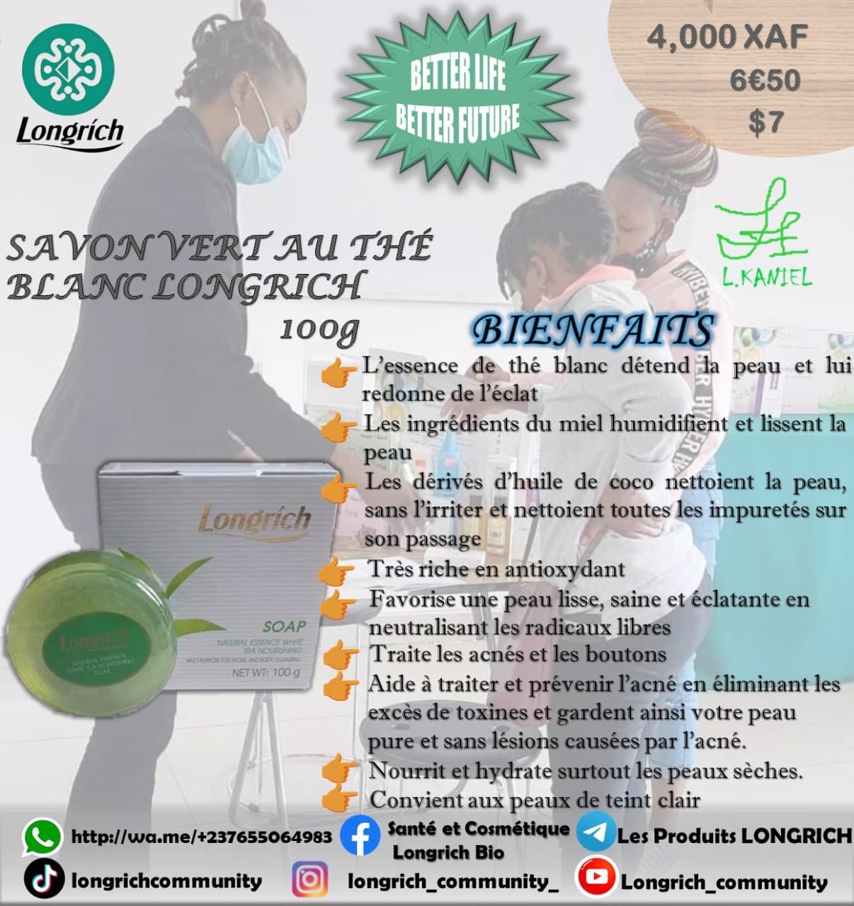 Savon au thé blanc Longrich 😊💚💚
Quelque soit ton pays, passe ta commande
Voir d'autres produit