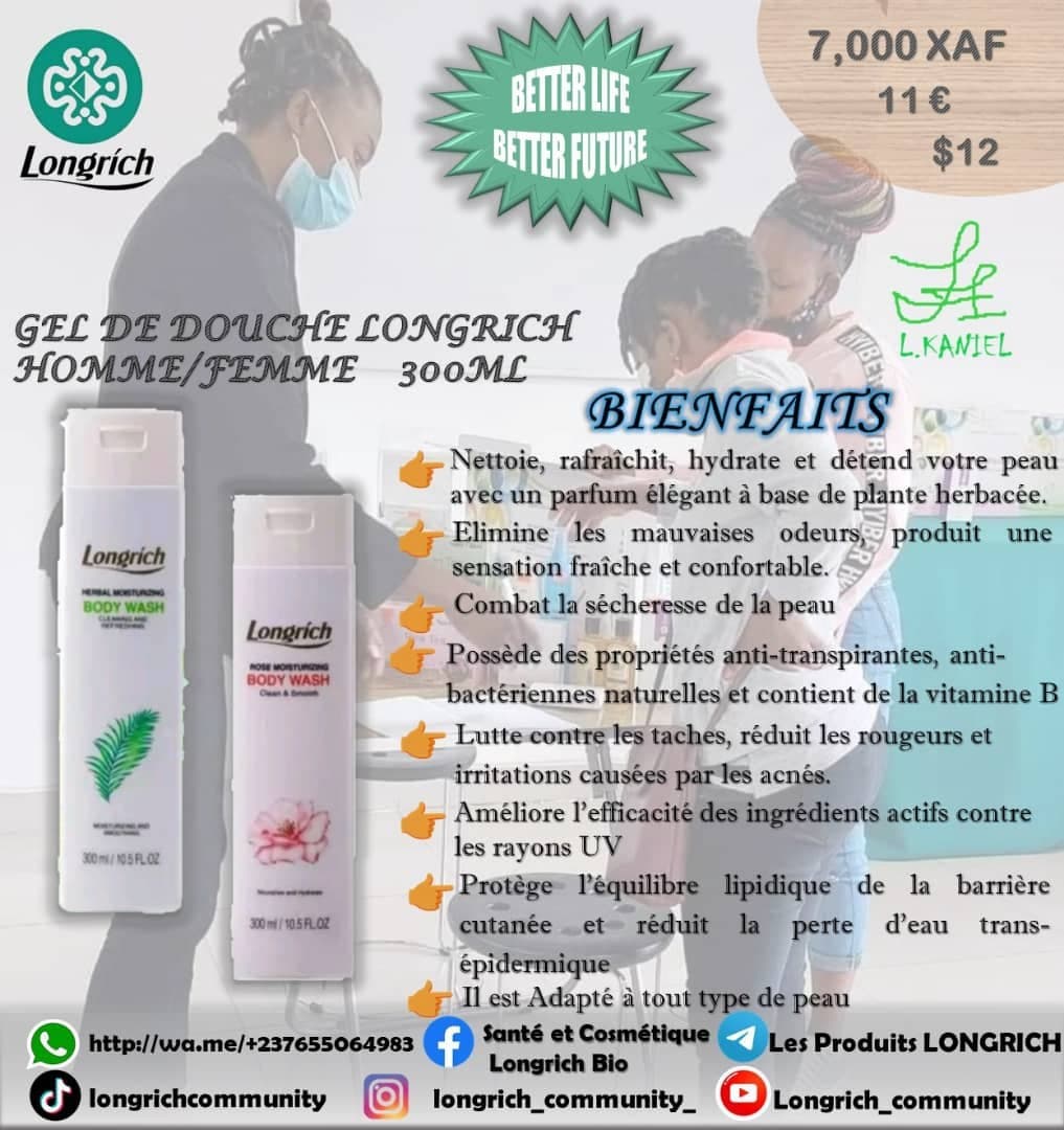 Le Gel de douche de Longrich, rien qu'à son parfum, tu ne voudras plus quitter ton bain, je vous lai