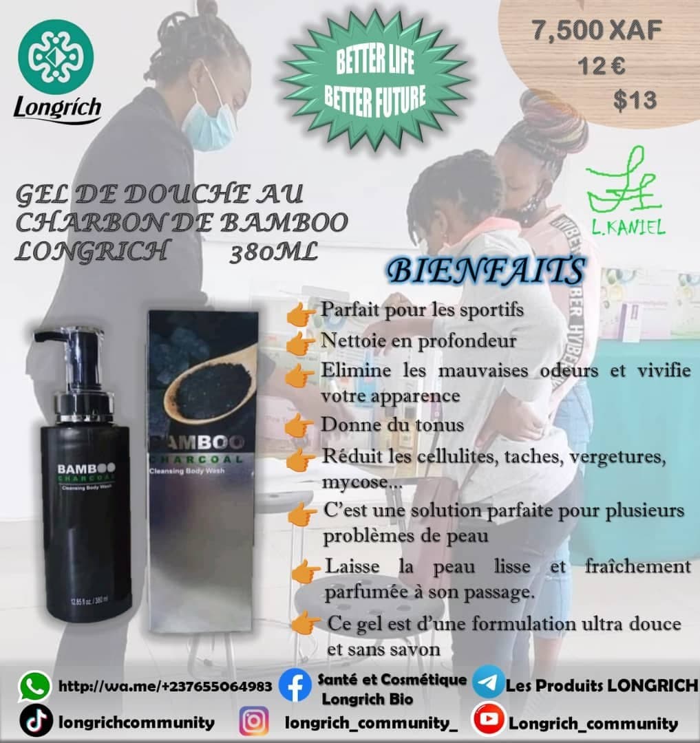 Le gel de douche au charbon de bambou de Longrich, une merveille, une pépite pour les sportifs, si v