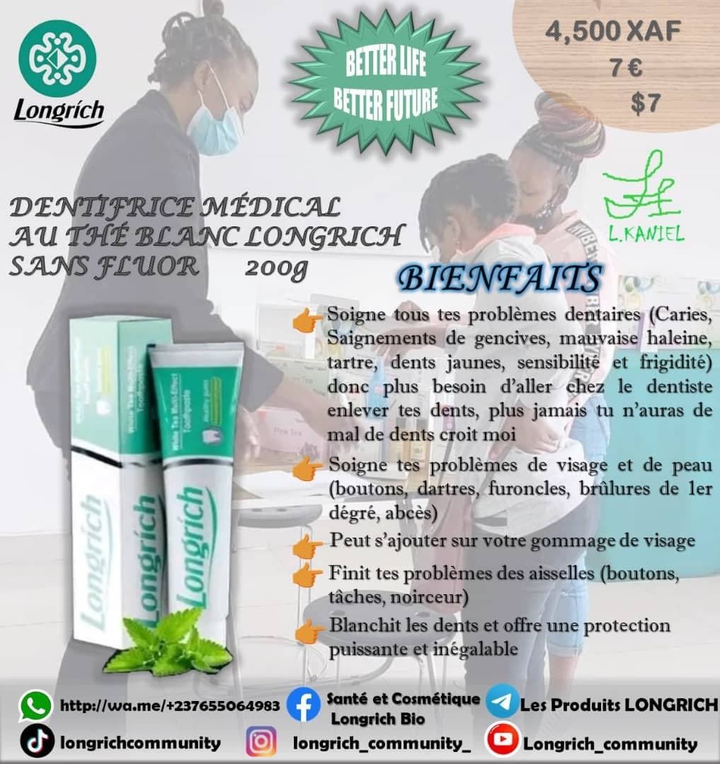 DENTIFRICE LONGRICH AU THÉ BLANC 💚🤍, sans fluor, avec ça ton haleine est tellement fraîche et de b