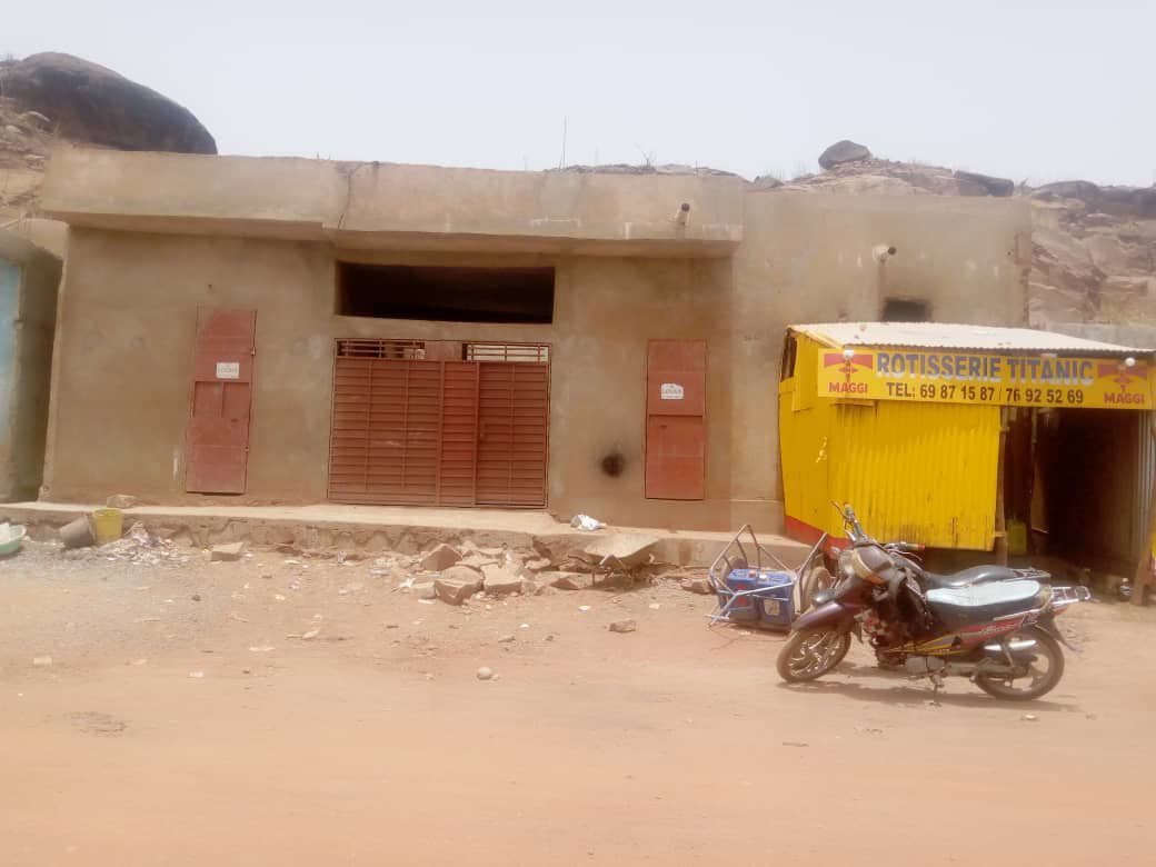 Motorcycle parked front building