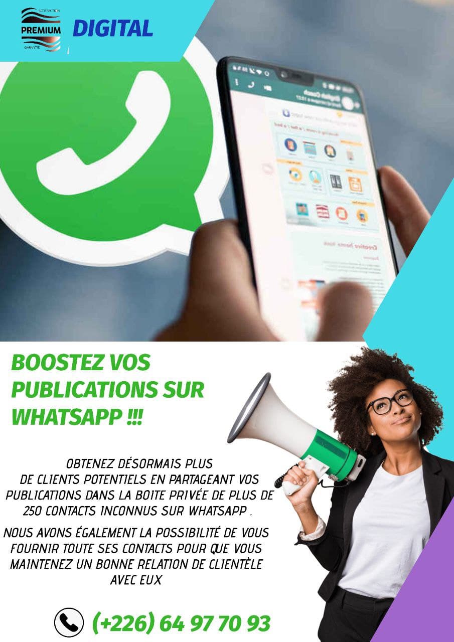 ⛔⛔⛔⛔⛔⛔
BOOSTER VOS ACTIVITÉS SUR WHATSAPP
Il est clair qu'avec l'évolution des TICs aujourd'hui, l